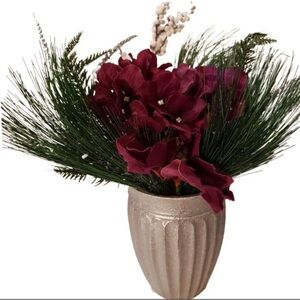 Medium Seasonal Flux Floral Arrangement In Silver Plastic Vase Red White Flower